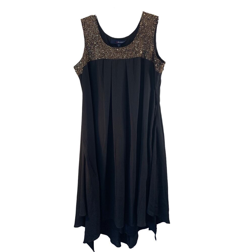 DENIM 24/7 Women’s Black with Gold Beaded Trim Sleeveless Dress / Size: 16W